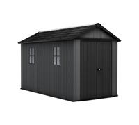 Keter Caseta Jardin Exterior Resina evotech Newton Plus 7513,8,6m2,Ventana | 230x413x246 cm,color gris, aspecto madera, 2 opciones montaje, claraboya y se Puede Cerrar
