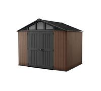 Keter Caseta Jardin Exterior Resina Stronghold 10x8,7,4 m2,Efecto Madera | 305x243x251 cm,Color Marrón,sistema de ventilación, Puerta, Resistente al Agua