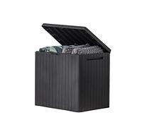 Keter City - Caja de resina de 30 galones para muebles de patio, accesorios de piscina y almacenamiento para juguetes al aire libre, gris oscuro