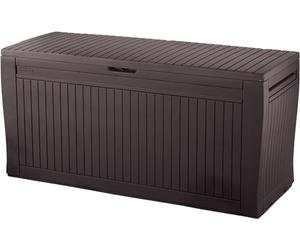 Keter Comfy - Arcón exterior, Baúl almacenaje, Capacidad 270L, Resina, Color marrón, Ordenación jardín y terraza, 44.7 x 116.7 x 57 cm