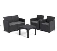 Keter Conjunto de Jardín 4 plazas Alice - Cojines incluidos y Mesa Auxiliar, Posibilidad de 2 configuraciones de Montaje, Color Negro.