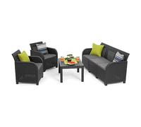 Keter Conjunto de Jardín Sanremo 2 sillones y sofá 3 plazas y Mesa Auxiliar | 62x130x64 cm, color gris, Resina imitación ratán Trenzado.