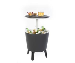Keter Cool Bar, Gris/Blanco, Mesa de cóctel, Mesa Auxiliar, Incluye función de Caja de refrigeración, Resistente a la Intemperie, Espacio para hasta 42 latas de Bebidas