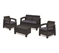 Keter Corfu Juego de mesa y sillas de ratán para exterior de 4 plazas