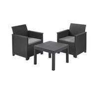 Keter Emma Conjunto de jardín o terraza Exterior 2 plazas y Mesa con Cojines incluidos, Resina con Acabado ratán Plano, Color Grafito