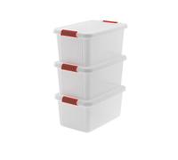 Keter Juego de 3 Cajas organizadoras de Plástico con Tapa K-Latch L, Transparentes, Equipadas con Asas, Ideales para Ropa y Almacenamiento, Aptas para Armarios y Garajes, 43 L, 59x39x28 cm