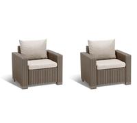 Keter Juego de Dos sillones de jardín California, con Cojines en el Asiento y Respaldo, 83 x 68 x 71,5 H, Fabricado con característico Acabado Trenzado, Color Capuchino