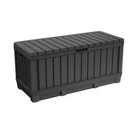 Keter Kentwood - Caja de almacenamiento para exteriores de 350 L, resina con aspecto de madera, lo suficientemente fuerte para que 2 adultos se sienten, tapa impermeable con cerradura, resistente a