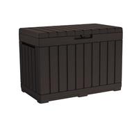 Keter Kentwood - Caja de resina de 50 galones, organización y almacenamiento para cojines de patio, almohadas y herramientas de jardín, color marrón