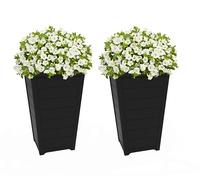 Keter Macetas Altas y Grandes, macetas cónicas con Aspecto de Madera, Resina, Grafito