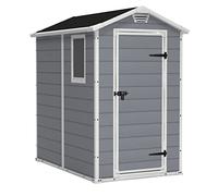 Keter Manor 4X6 - Caseta de jardín, 130x192x198cm y 2,2m2, Suelo, Sistema de ventilación, Puerta y Ventana, Resistente al Agua, Color Gris