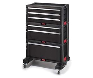 Keter Módulo Carro de Taller con 6 Cajones - Carro de Taller para Herramientas Pequeñas y Grandes - Ruedas Giratorias Desmontables con Frenos, 3 Módulos Desmontables - Negro