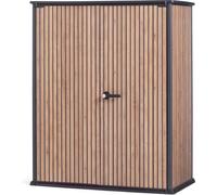 Keter Portaherramientas de Exterior Vertical Venetian, Ideal para el jardín, Acabado Efecto Madera con Listones, 140 x 73,6 x 170,4 cm, 1400 l