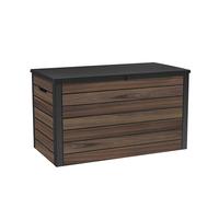 Keter Rosewood- Arcón exterior, Baúl almacenaje, Capacidad 575L, Resina, Color marrón, Efecto madera, Ordenación jardín y terraza, 129 x 67,4 x 73,7cm