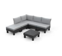 Keter Salón de jardín Elements, Compuesto por 5 módulos modulares a Gusto y de Mesa, dotado de Cojines en Asiento y Respaldo, Fabricado con Acabado Efecto Madera, Color Grafito