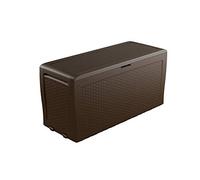 Keter Samoa Rattan Arcón de Almacenaje Diseño Ratán, 270 L, Almacenamiento para Jardín Patio Terraza Balcón Interior Exterior Cofre de Plástico con Asas para Jardín Resistente, 117 x 45 x 57 cm