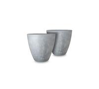 Keter Set de 2 Maceteros de Exterior Polyal Betón, Color Gris,Polialuminio con Apariencia de Hormigón, Redondo, Capacidad 30L, Medidas 40x40x37.5 cm