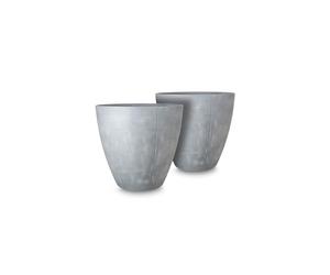 Keter Set de 2 Maceteros de Exterior Polyal Betón, Color Gris,Polialuminio con Apariencia de Hormigón, Redondo, Capacidad 30L, Medidas 40x40x37.5 cm