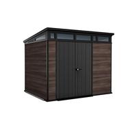 Keter Signature Rosewood 9x7 - Caseta Jardin, 279x218x226 cm y 6,1 m2, Suelo, Sistema de ventilación, Puerta, Resistente al Agua, Color Marrón