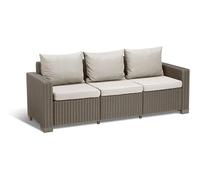 Keter Sofá de jardín California, con Tres Asientos y Cojines sobre Asiento y Respaldo, 198 x 68 x 71,5 cm, Fabricado con característico Acabado Trenzado, Color Capuchino