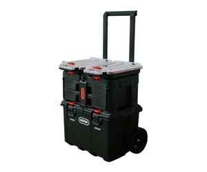 Keter Stack-n-Roll - Organizador modular de herramientas para almacenamiento de garaje y bricolaje, sistema de caja de herramientas rodante de resina de 4 piezas para piezas pequeñas, color negro