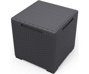 Keter Vigo Storage Box Mesa Auxiliar Mesita de Jardín con Función de Almacenamiento Adicional 37x37x37cm Caja de Almacenamiento, Grafito