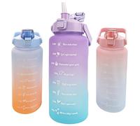 KETIEE Botella de agua de 2 l, 2 litros con pajita, sin BPA, botella de agua de 2 litros con marca de tiempo, a prueba de fugas, botella deportiva deportiva para fitness, camping, yoga (violeta azul)