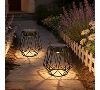 Ketom 2 Piezas Farolillos Solares Exterior, Farolillo Solar Exterior para Colgar Blanco Cálido, Metal IP65 Impermeable Farolillos Solares Retro LED para Patio Terraza Césped Camping Halloween