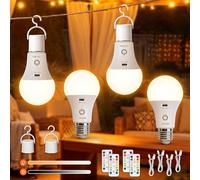 Ketom 4 Piezas Bombilla Recargable E27 Inalambrica 7W, Bombilla con Mando USB, 3 Temperaturas de Color & Regulable, Temporizador, para Acampadas Iluminación de Emergencia Lámpara de Mesa