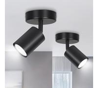 Ketom Lampara Techo Focos Orientables Techo Negro, 2 x GU10 Lámpara de Techo con 1 Focos Redonda, Focos para el Techo Ajustables y Giratorios, Focos de Techo LED para Salon, Cocina, Sin Bombilla