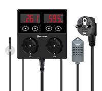 KETOTEK Enchufe con Higrostato Termostato con Sonda, Controlador de Humedad y Temperatura Regulador Digital 220V con Alarma para Terrario Reptil Invernadero Incubadora Humidificador Deshumidificador