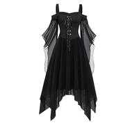 Kettenhemd Herren Mittelalter modisch, Gothic-Stil, -Midikleid, Croset, langes Flare-Ärmel, unregelmäßiges Längenkleid, kurzärmliges Chiffon-Kleid, Partykleid Tifa Lockhart Cosplay-Kostüm (Black, XXL)