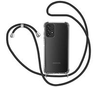 KetteTech Funda con Cuerda para Samsung Galaxy A23 5G, Carcasa Transparente TPU Suave Silicona Case con Correa Colgante Ajustable Collar de Cuello Cadena Cordón - Negro