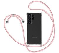 KetteTech Funda con Cuerda para Samsung Galaxy S23 Ultra 5G, Carcasa Transparente TPU Suave Silicona Case con Correa Colgante Ajustable Collar de Cuello Cadena Cordón - Oro Rosa