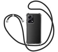 KetteTech Funda con Cuerda para Xiaomi Poco X5 Pro 5G/Redmi Note 12 Pro 5G, Carcasa Transparente TPU Suave Silicona Case con Correa Colgante Ajustable Collar de Cuello Cadena Cordón - Negro
