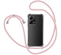 KetteTech Funda con Cuerda para Xiaomi Poco X5 Pro 5G/Redmi Note 12 Pro 5G, Carcasa Transparente TPU Suave Silicona Case con Correa Colgante Ajustable Collar de Cuello Cadena Cordón - Oro Rosa