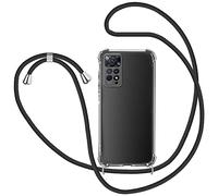 KetteTech Funda con Cuerda para Xiaomi Redmi Note 11 Pro 5G, Carcasa Transparente TPU Suave Silicona Case con Correa Colgante Ajustable Collar de Cuello Cadena Cordón - Negro