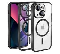 KetteTech Funda Magnética para iPhone 13 Compatible con Magsafe Carga Inalámbrica, Carcasa Silicona Suave Delgada Protección Grado Militar [Cubierta Cámara], Negro Transparente