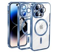 KetteTech Funda Magnética para iPhone 14 Pro Compatible con Magsafe Carga Inalámbrica, Carcasa Silicona Suave Delgada Protección Grado Militar [Cubierta Cámara], Azul Transparente