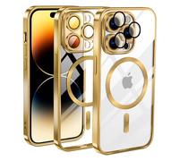 KetteTech Funda Magnética para iPhone 14 Pro Compatible con Magsafe Carga Inalámbrica, Carcasa Silicona Suave Delgada Protección Grado Militar [Cubierta Cámara], Oro Transparente