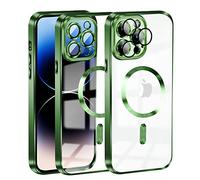 KetteTech Funda Magnética para iPhone 14 Pro MAX Compatible con Magsafe Carga Inalámbrica, Carcasa Silicona Suave Delgada Protección Grado Militar [Cubierta Cámara], Verde Transparente