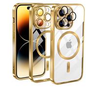 KetteTech Funda Magnética para iPhone 14 Pro MAX Compatible con Magsafe Carga Inalámbrica, Carcasa Silicona Suave Delgada Protección Grado Militar [Cubierta Cámara], Oro Transparente