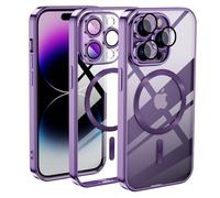 KetteTech Funda Magnética para iPhone 14 Pro MAX Compatible con Magsafe Carga Inalámbrica, Carcasa Silicona Suave Delgada Protección Grado Militar [Cubierta Cámara], Morado Transparente