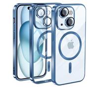 KetteTech Funda Magnética para iPhone 15 Compatible con Magsafe, Carcasa Silicona Suave Delgada Protección Grado Militar [Cubierta Cámara], Azul Transparente