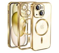 KetteTech Funda Magnética para iPhone 15 Compatible con Magsafe Carga Inalámbrica, Carcasa Silicona Suave Delgada Protección Grado Militar [Cubierta Cámara], Oro Transparente