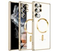 KetteTech Funda Magnética para Samsung Galaxy S24 Ultra Compatible con Magsafe Carga Inalámbrica, Carcasa Silicona Suave Delgada Protección Grado Militar [Cubierta Cámara], Oro Transparente