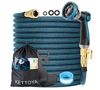 KETTOYA Manguera de jardín expandible de 150 pies, manguera de agua flexible con boquilla de pulverización de 10 patrones, tubo de manguera retráctil a prueba de fugas, núcleo de látex de 4 capas,