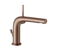 KEUCO EDITION 400 Mezclador monomando de lavabo 120, con juego de desagüe, 153mm de proyección, 51504290002, Color: Oro rosa cepillado