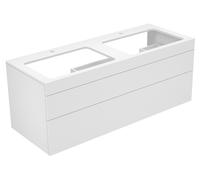 KEUCO EDITION 400 Mueble bajo para lavabo doble, 2 extraíbles, con orificio para grifería 2x1 1400x546x535mm, 31574210100, Cuerpo/Frontal: Laca blanca de alto brillo / Laca blanca de alto brillo