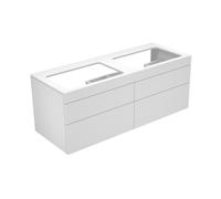 KEUCO EDITION 400 Mueble bajo para lavabo doble, 4 extraíbles, sin agujero para grifería 1400x546x535mm, 31575270000, Cuerpo/Frontal: Lacado blanco texturado / cristal blanco satinado